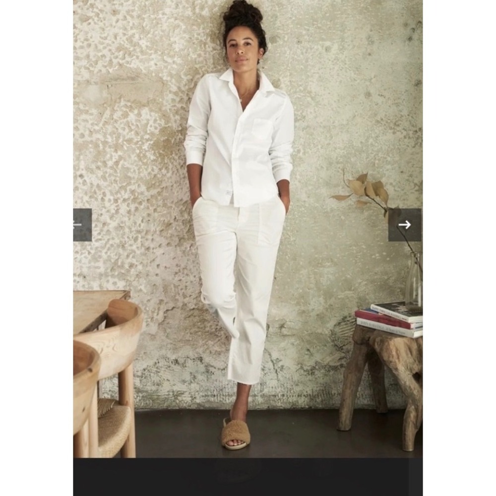 Frank & Eileen BLACKSTONE Utility Pants Chalk White Wide Leg Raw Hem Size 10